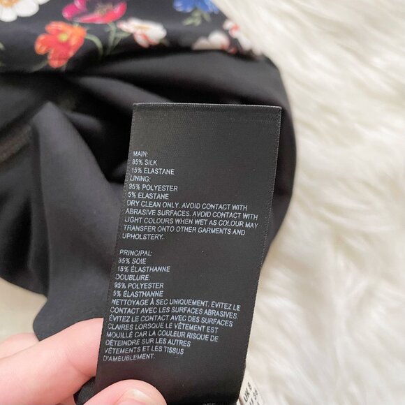 Whistles Black Floral Summer Pansy Print Silk Blend ¾ Sleeve Bodycon Dress - Picture 9 of 9